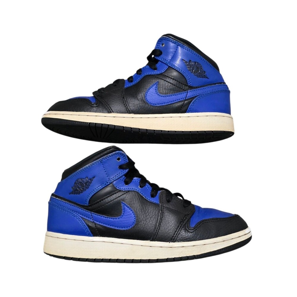 Nike Air Jordan 1 Mid Shoes Youth Size 4.5Y Black Royal Blue Sneakers 554725-077